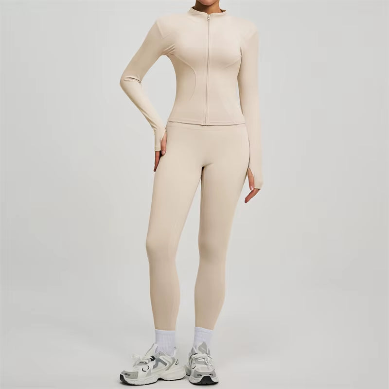 SVEIC Yoga Coat Sports Top Long Sleeve Jacket Fitness Breathable Women'S Tracksuit High Waist Leggings Two Piece Set Gym Clothes