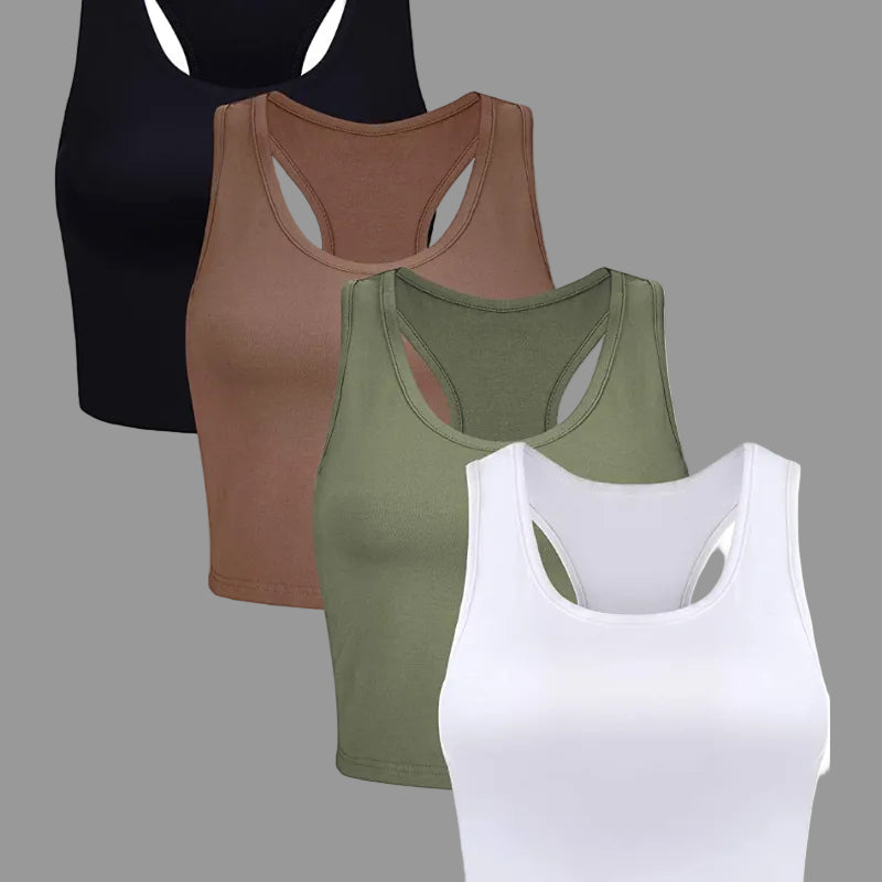 4 Pieces Basic Workout Crop Tank Tops Sleeveless Racerback Sport Tank Top for Women Yoga Running