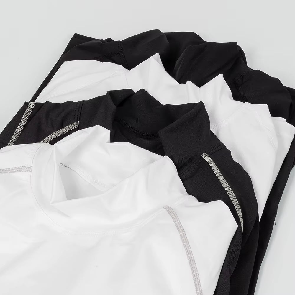 Men'S Workout Compression Shirt Quick Dry Running T-Shirt Turtleneck Long Sleeve Rash Guard Gym Base Layer Athletic Undershirt